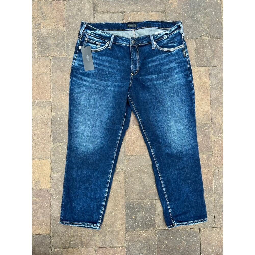 NWT Silver boyfriend high rise boyfriend dark stretch jeans plus size 16x27 - Picture 2 of 5